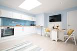 The gorgeous living space is light and bright. 