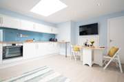 The gorgeous living space is light and bright.