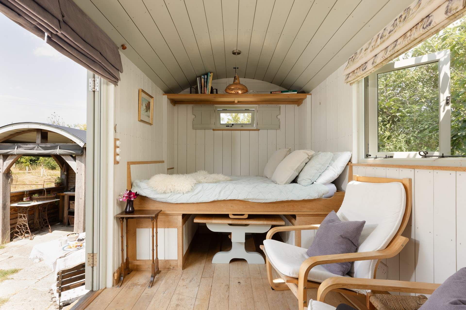 The space transforms with a pull-down bed for restful nights sleep.