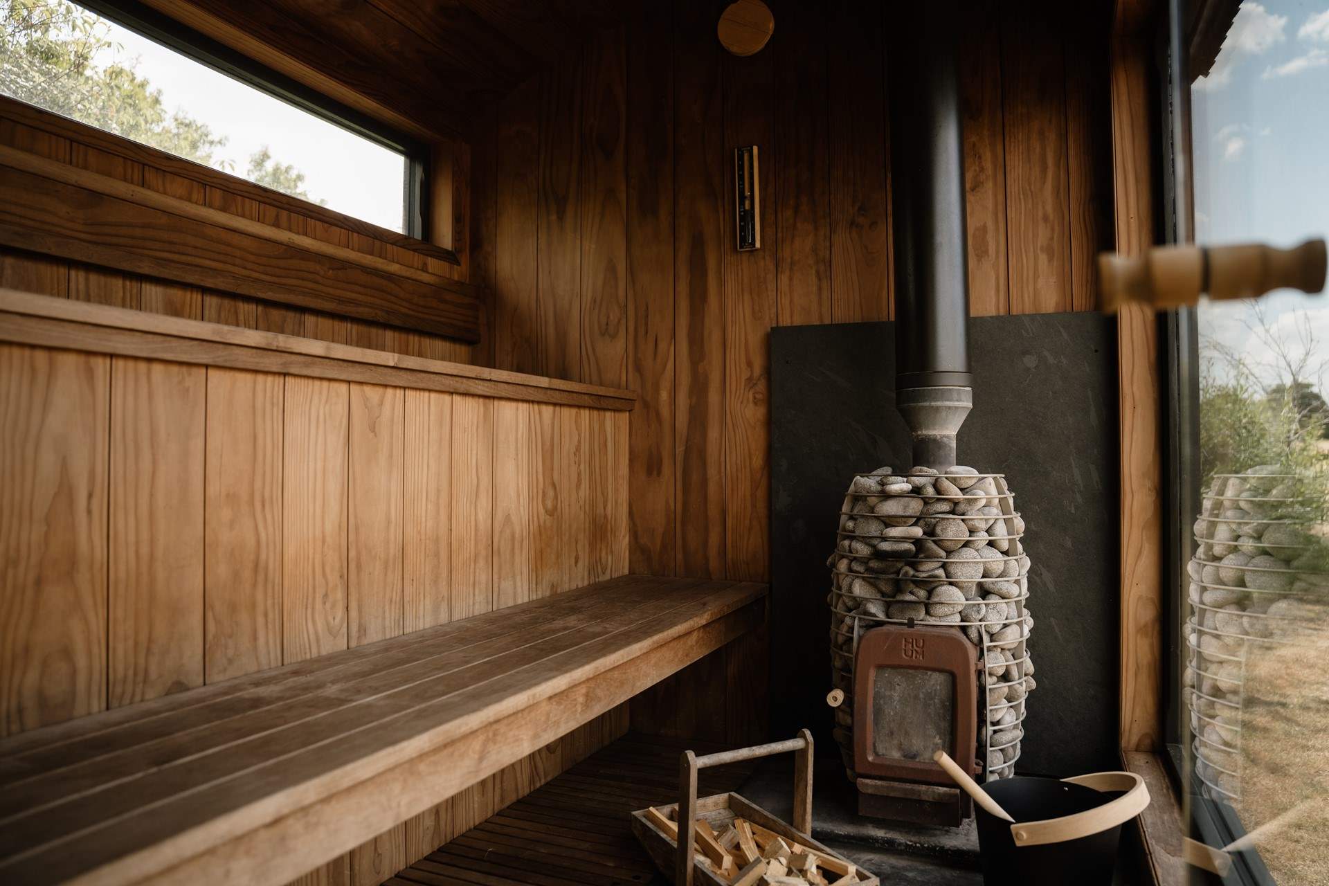Move between the soothing traditional sauna...