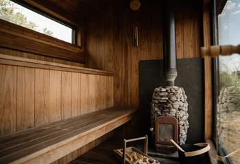 Move between the soothing traditional sauna...