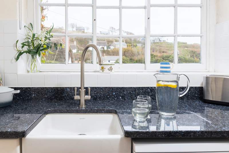Enjoy views over the village and the sea from the kitchen window. 