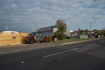The private parking area for Oystercatcher. Please note there is a step up leading into Oystercatcher.