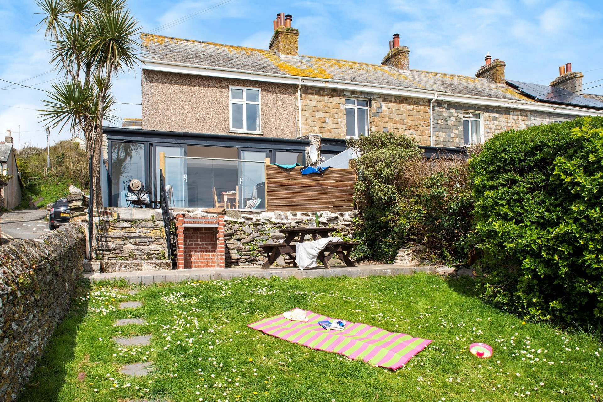 The garden steps lead up to the terrace.