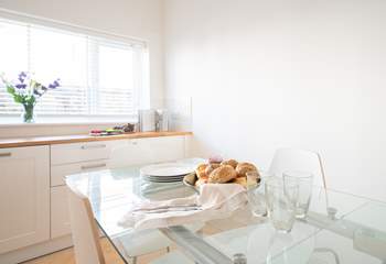 There is plenty of work space in the kitchen, perfect for preparing meals for family or friends.