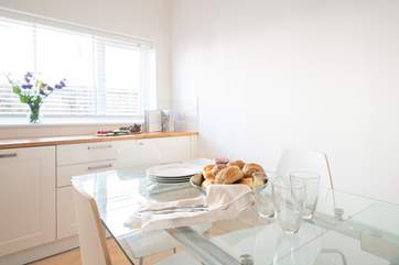 There is plenty of work space in the kitchen, perfect for preparing meals for family or friends.