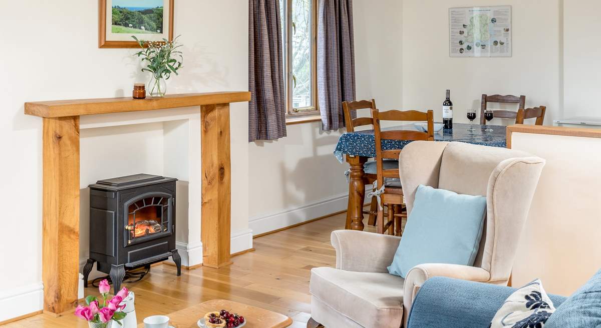 Enjoy the warmth of the electric wood-burner in the cooler months. 
