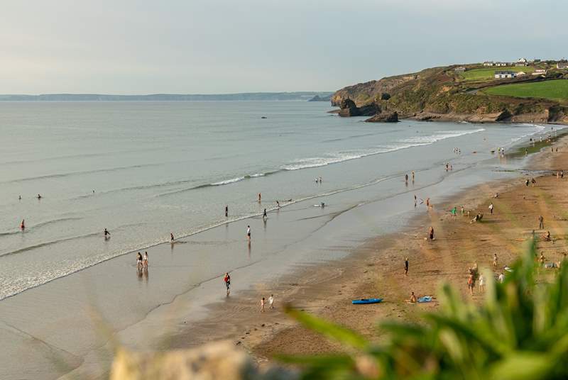 The lovely beach at Broad Haven is perfect for family fun time.