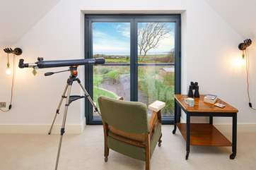 The reading-room looking out over the countryside towards the sea, perfection.