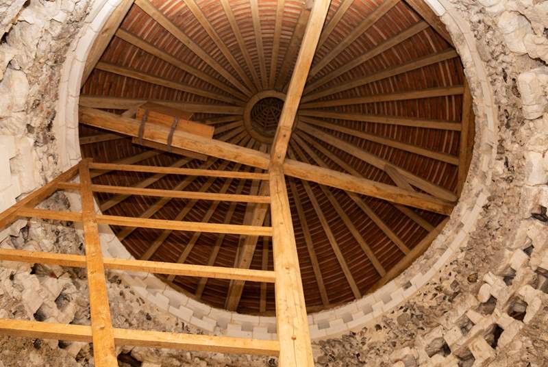 Looking up inside the Dovecote roof.