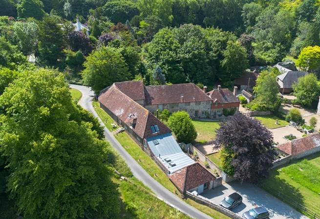 An aerial view of Quebec Barn and its beautiful surroundings.