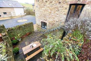 Looking down into your walled courtyard (from the lane which runs behind the barn).