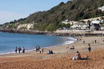 Ventnor beach is a popular place for sunbathing and swimming.