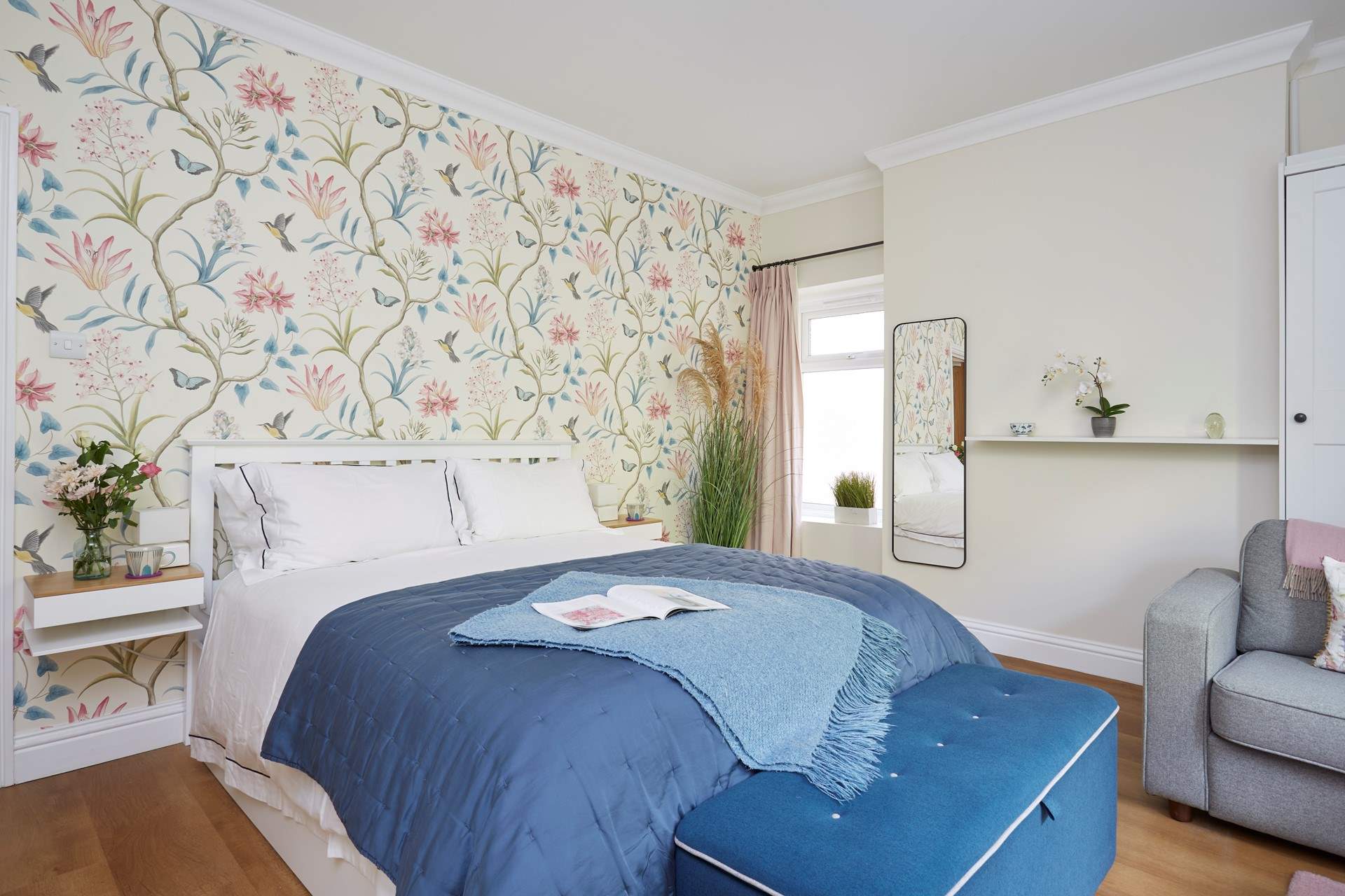 The bedroom is bright and spacious.