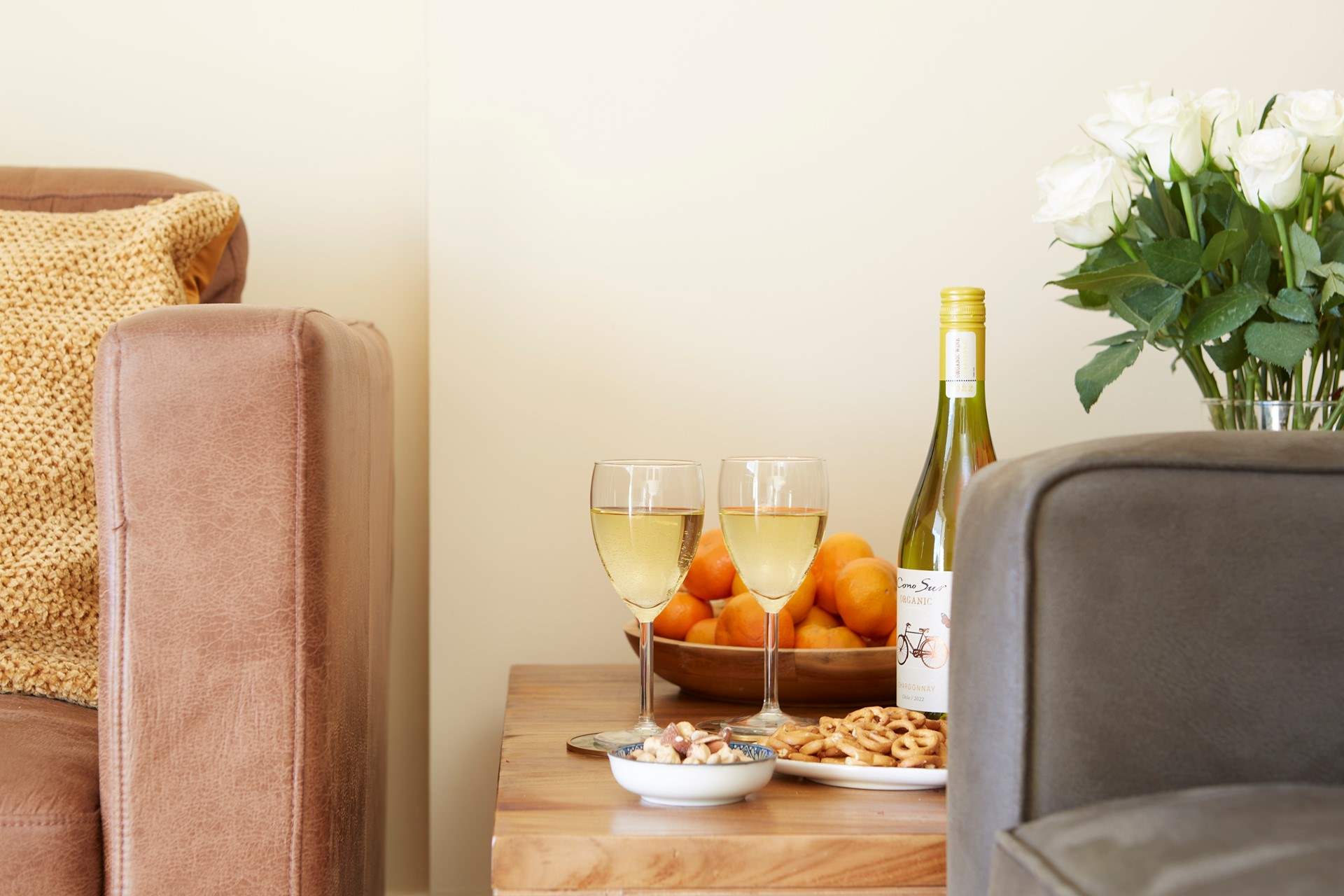 Wine, nibbles and the sound of the sea.