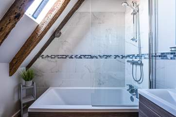 The luxurious bathroom for a long soak after a day of adventures.