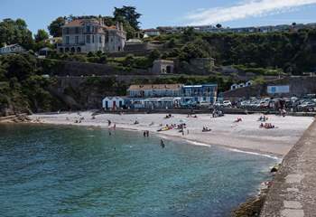 The blue flag Breakwater Beach and cafe in Brixham. A fabulous beach for young and old.