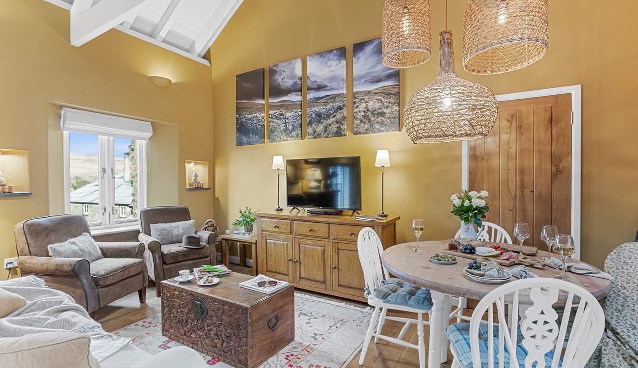Welcome to Haretor Barn! 
The open plan living-room is perfect for relaxing on holiday.