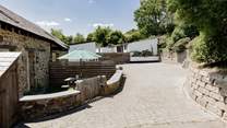The parking is at the back of the property.
