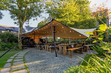 The fabulous outside seating area at the Castle Inn, Lydford is perfect for al fresco dining.