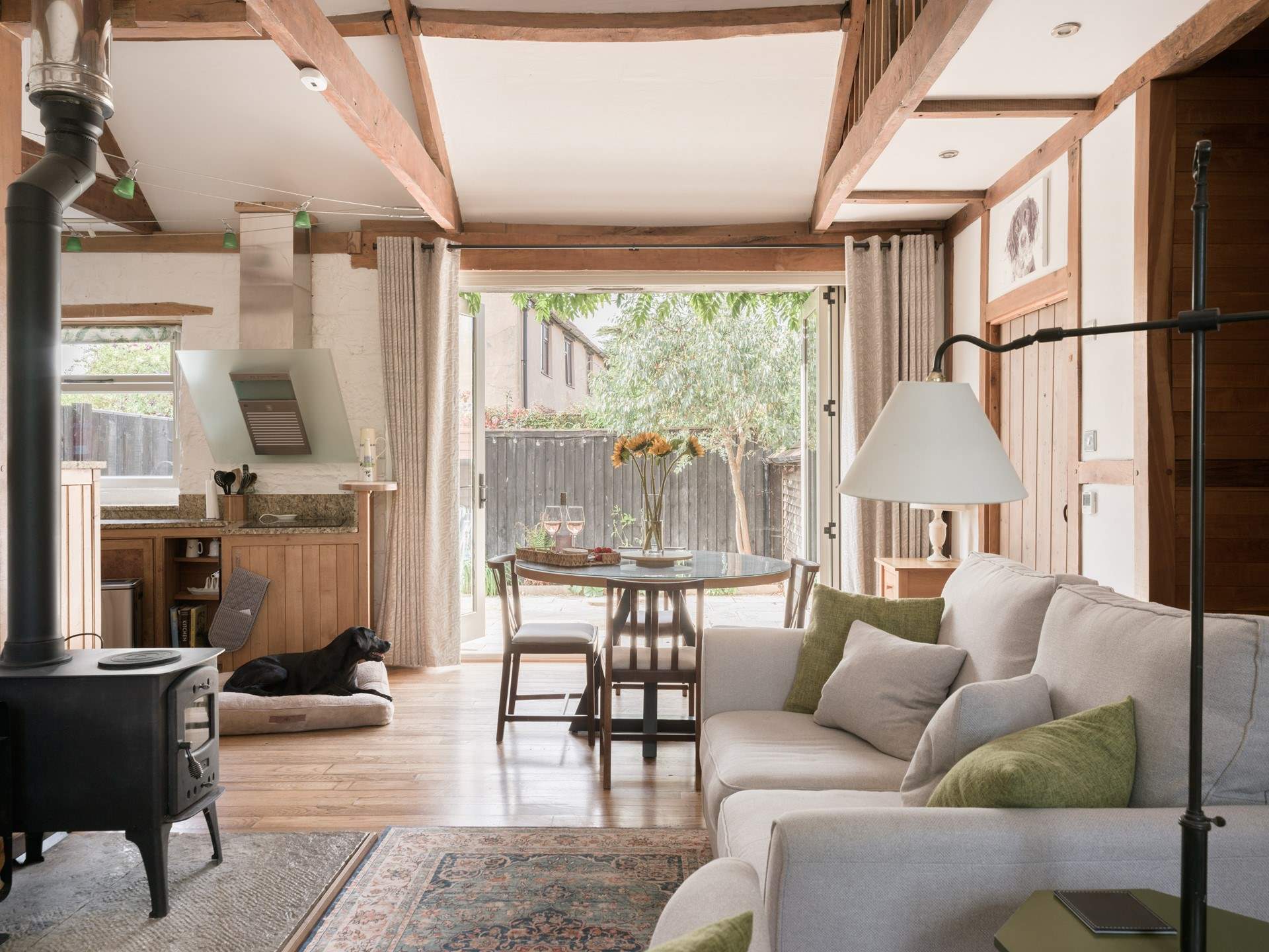 A crafted blend of rustic and contemporary styling greets you in the living space and continues throughout. The log burner creates such a cosy place to be during the colder months...