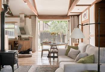 A crafted blend of rustic and contemporary styling greets you in the living space and continues throughout. The log burner creates such a cosy place to be during the colder months...