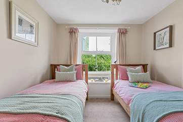 The pretty twin bedroom has three-foot beds, ideal for either children or adults.