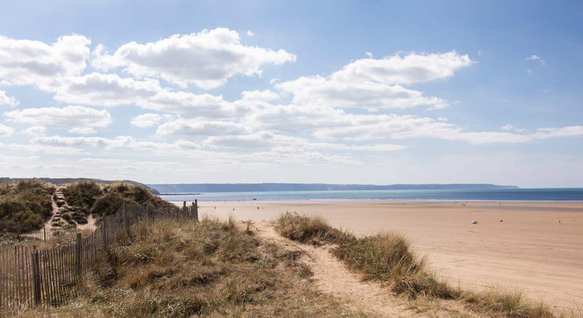 The stunning beach at Westward Ho! Perfect for families and surfers.