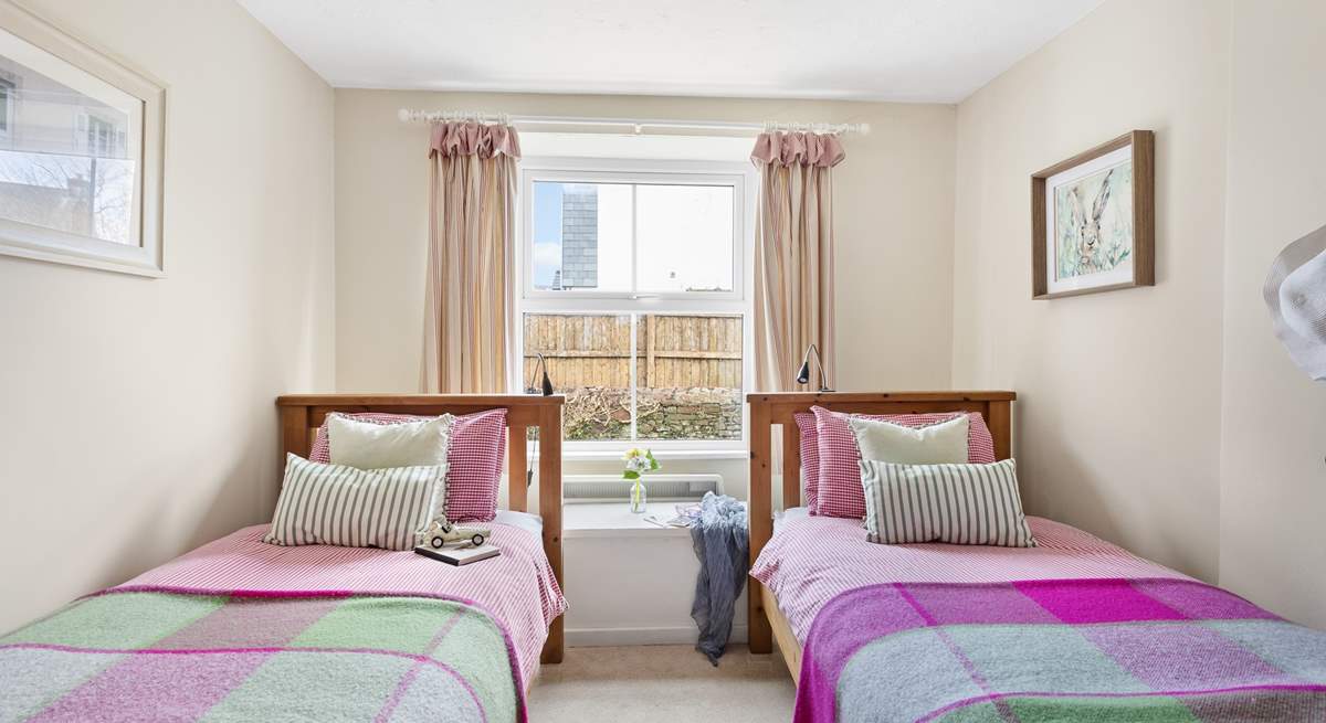 The pretty twin bedroom has three-foot beds, ideal for either children or adults.