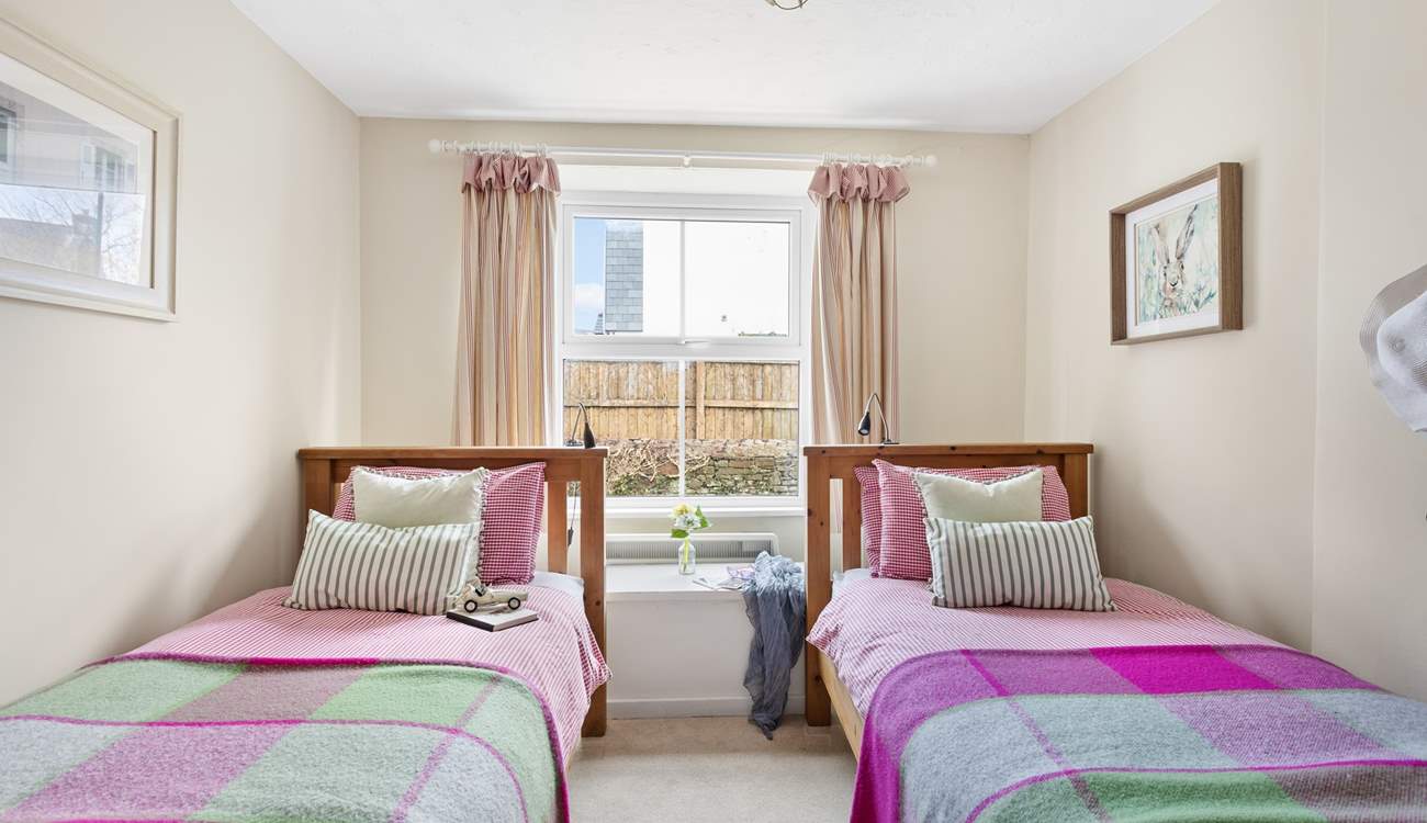 The pretty twin bedroom has three-foot beds, ideal for either children or adults.