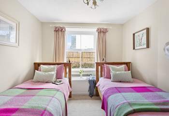 The pretty twin bedroom has three-foot beds, ideal for either children or adults.