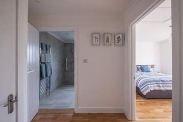 The hallway to the wet-room and king-size double bedroom.