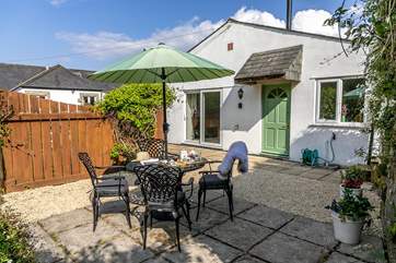 The private patio is the perfect spot for al fresco dining.