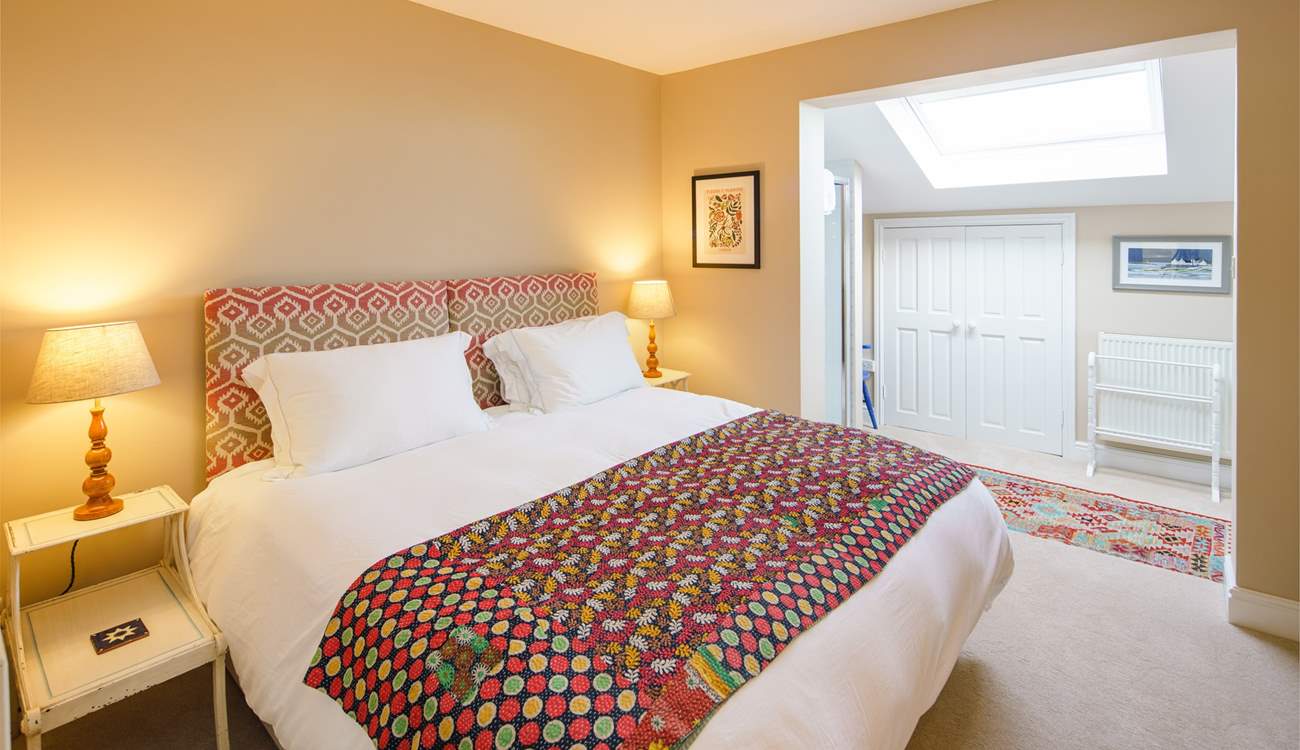 The gorgeous bedroom has a super-king bed has an adjoining twin bedroom.