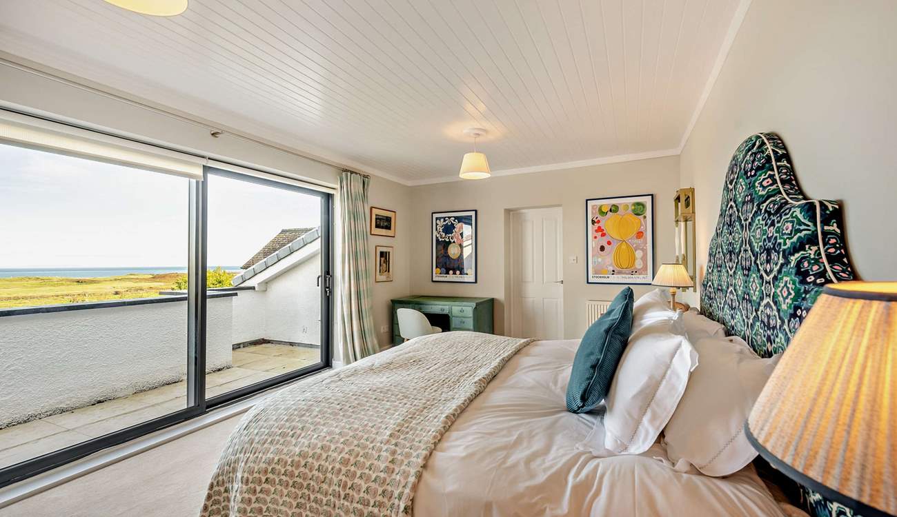 Coffee on the balcony taking in the panoramic sea views from the main bedroom. 