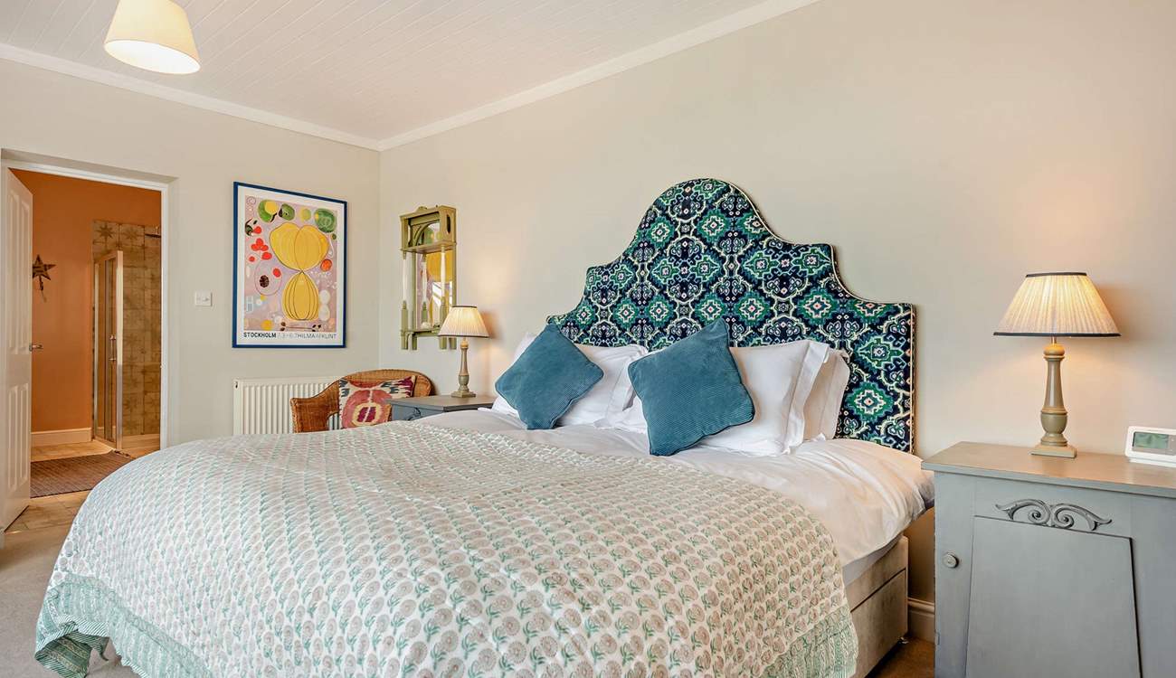 The stylish main en suite bedroom with far reaching sea views. Take breakfast on your private balcony. Bliss. 