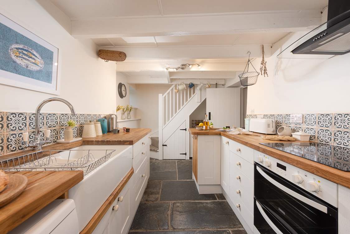 The galley-style kitchen has all you need to serve up some holiday treats.