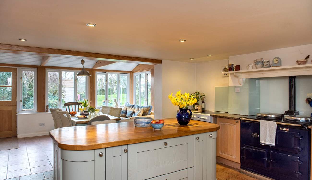 The country kitchen has that all essential Aga but there's a conventional oven as well to make things a little easier.