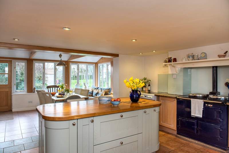 The country kitchen has that all essential Aga but there's a conventional oven as well to make things a little easier.