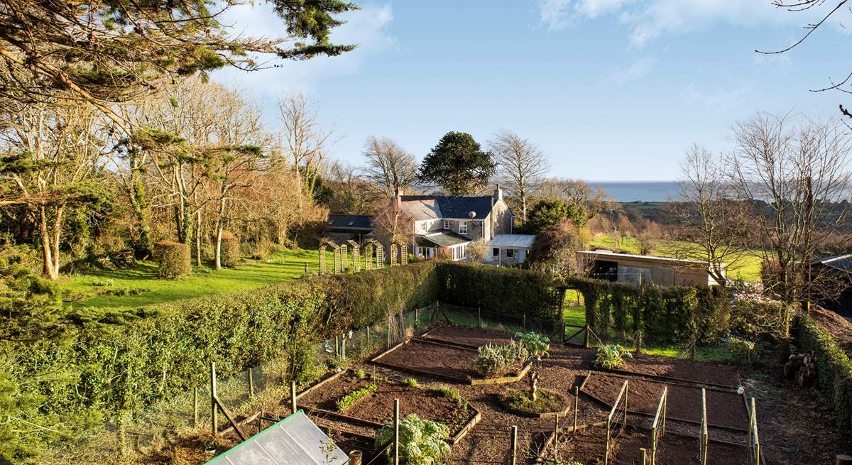 The garden has a viewing platform and what a view you get looking out over the garden and out to St Austell Bay in one direction....