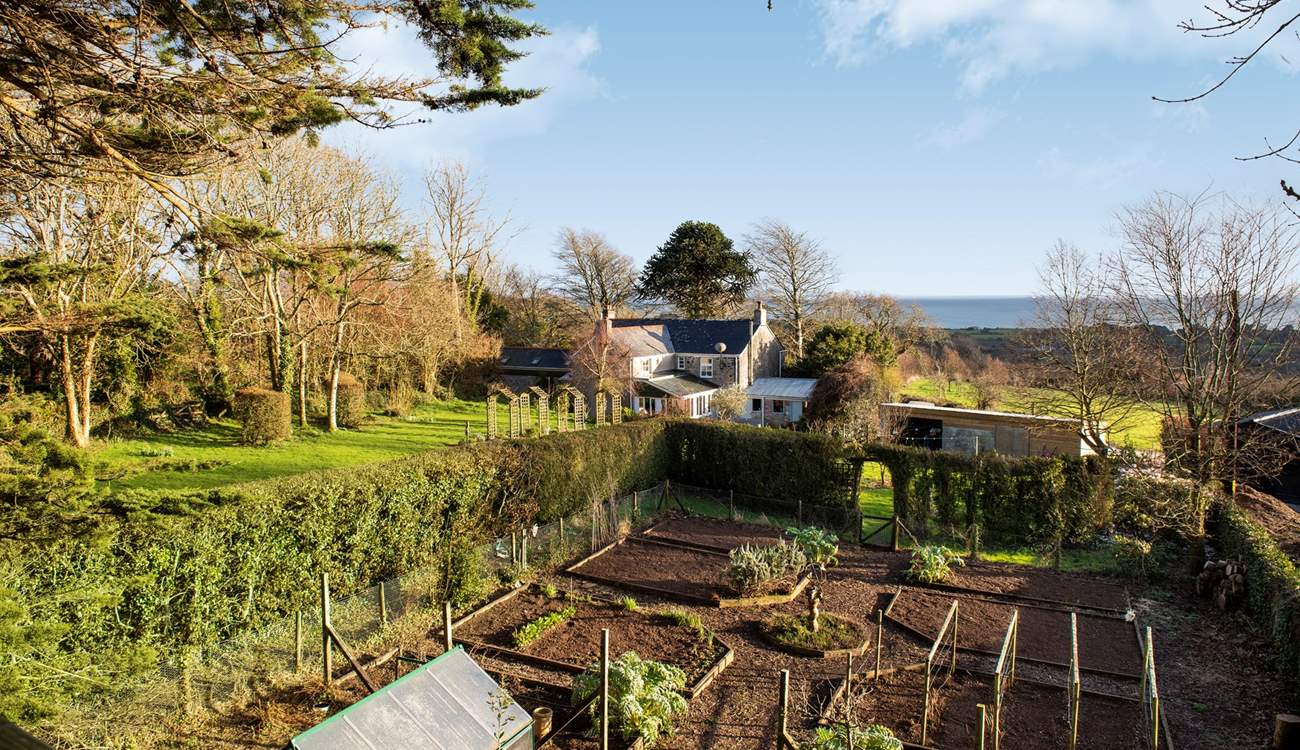The garden has a viewing platform and what a view you get looking out over the garden and out to St Austell Bay in one direction....