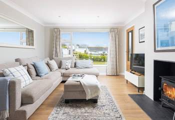 The sitting-area with toasty wood-burner.