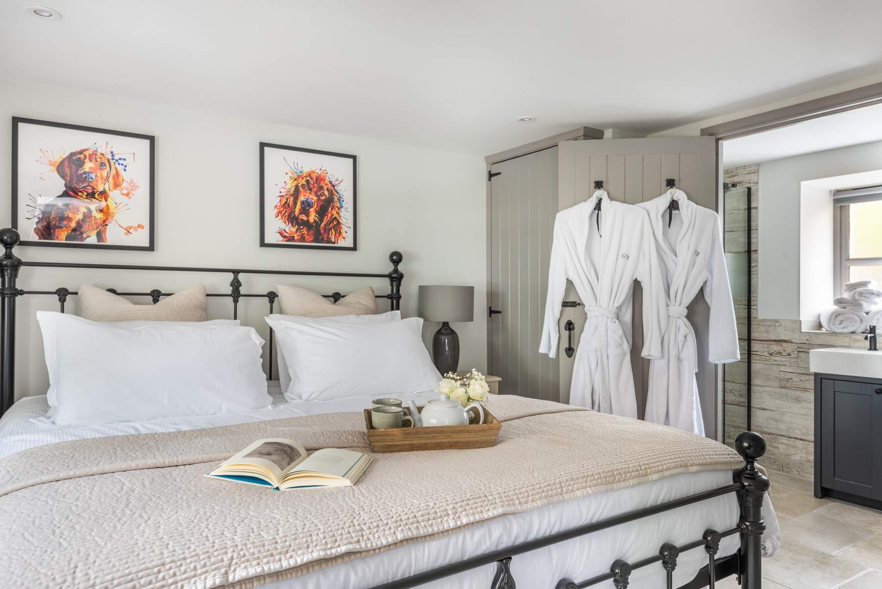 Bedroom 1 on the ground floor is elegantly furnished.