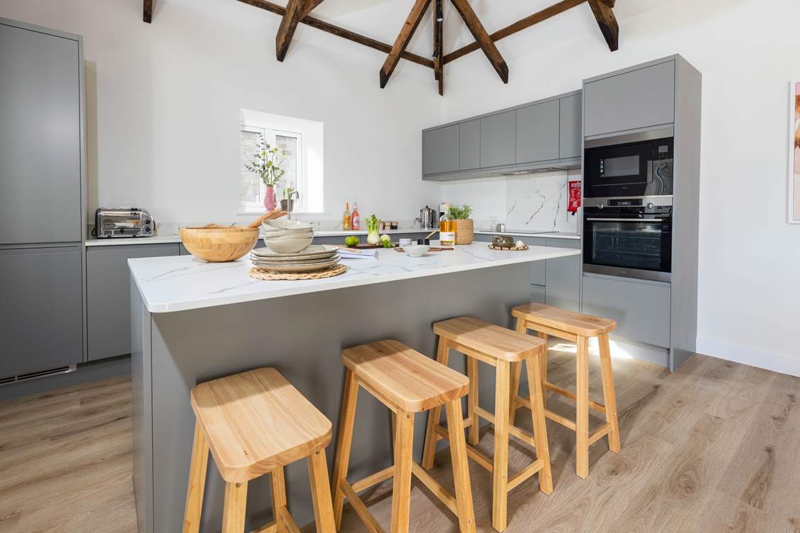 Take a seat at the kitchen island.