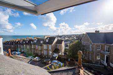 The sea is a short stroll away. This view over the rooftops is from the second floor.