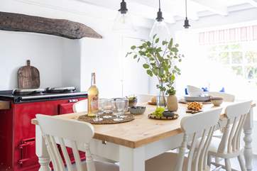 The kitchen has beautiful restored features which combine beautifully with modern lighting.
