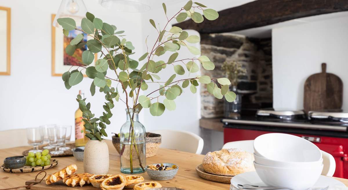 Gather everyone around the farmhouse table to chat about the day ahead.