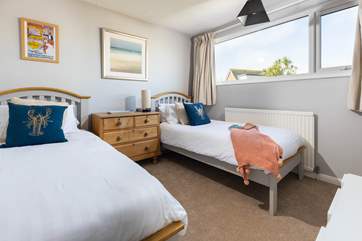 The twin bedroom overlooking the garden is perfect for the children to share.
