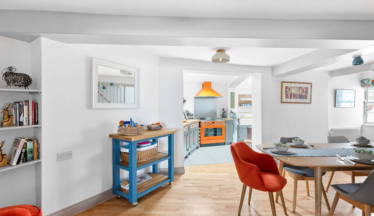 The ground floor flows from room to room.