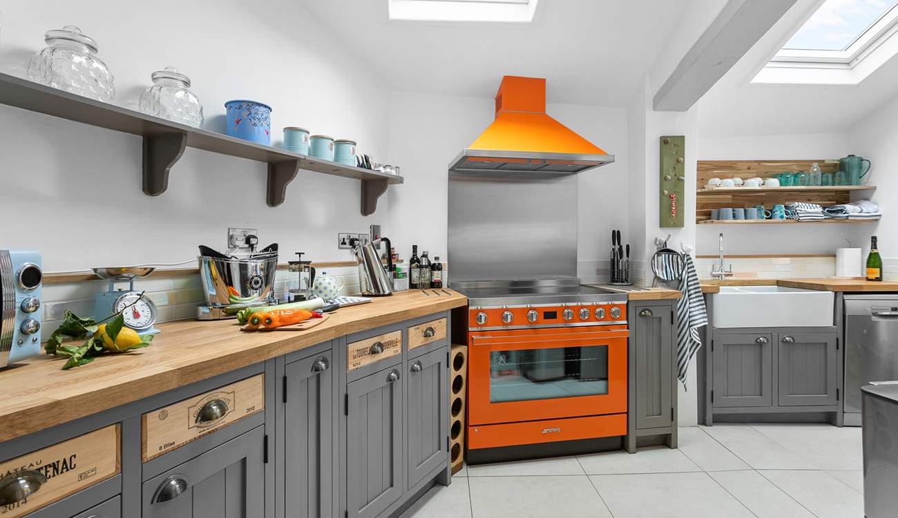 The stunning kitchen is beautifully constructed.